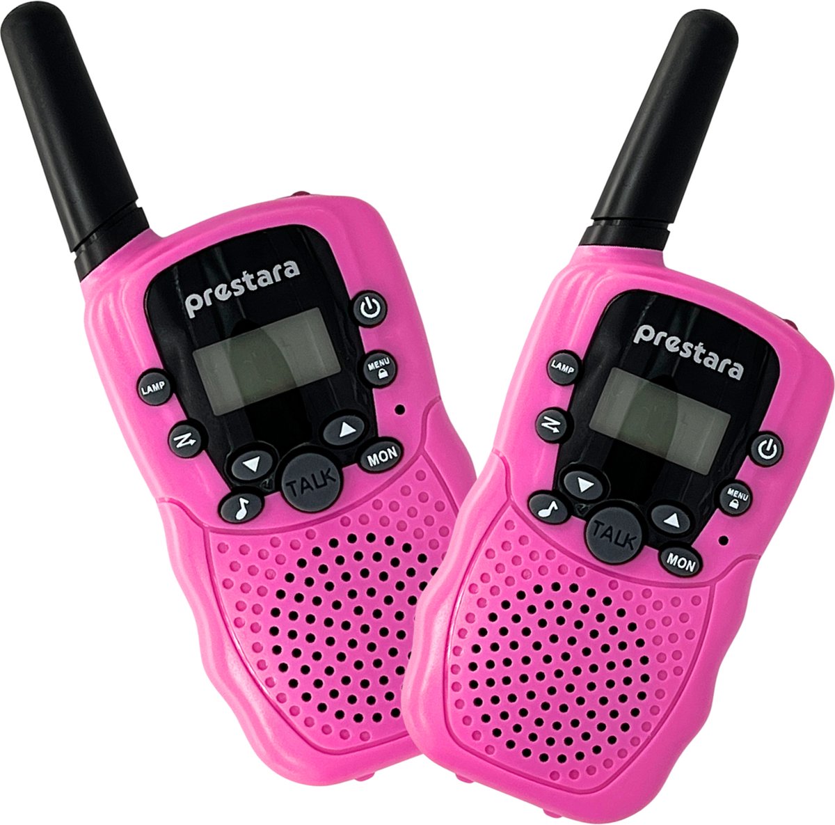 Prestara walkie talkies – set van 2 – voor kinderen & volwassenen – met USB-C, oplaadbare accu’s & zaklamp – roze