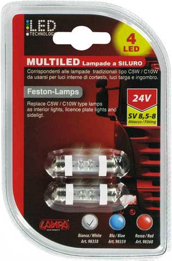 Verpakking met twee LED lampen, 24V, 'LED TECHNOLOGY', wit licht.