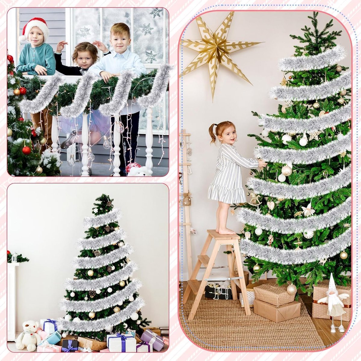 2x Witte kerstboom folie slinger met ster 270 cm | Fun en Feest