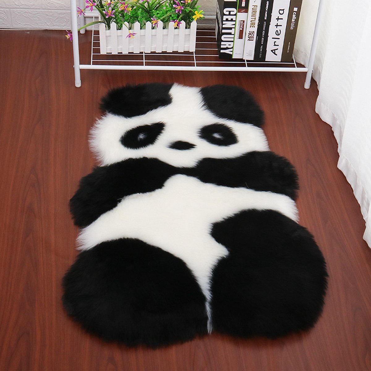 Namaakbont schattig diervorm tapijt-harige namaakbont schapenvacht 60x90cm kunstbont lang haar bont schattig dierlijk tapijt, universele woonkamer, slaapkamer, kinderkamer, eetkamer, autobedtapijt, bankkussen Panda 1