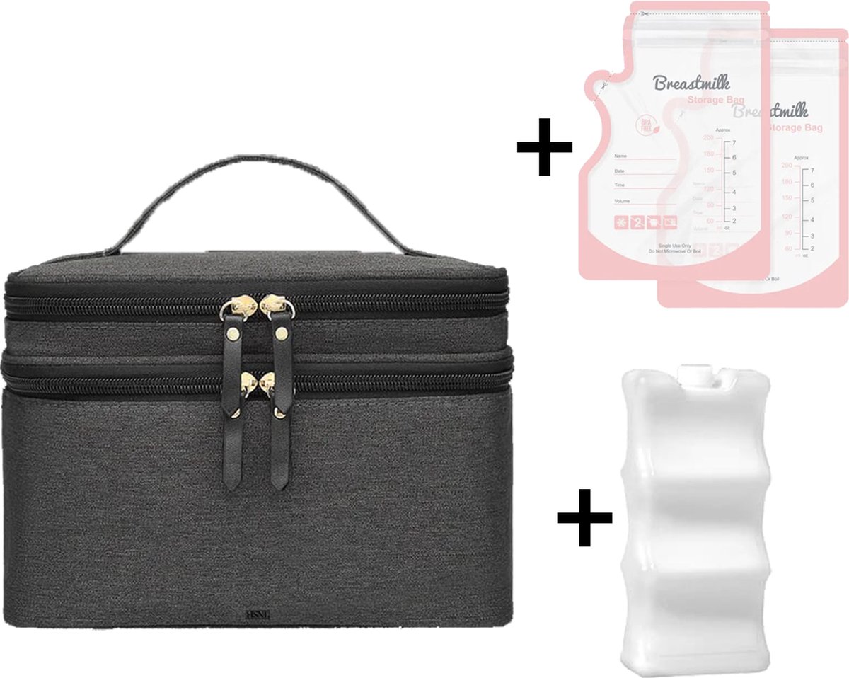 Goedkoopste HSNL® Luxe Kolftas - Kolftas Borstvoeding - Koeltas - Moedermelk Bewaarzakjes - Inclusief Koelelement - Kraamcadeau - Donkergrijs