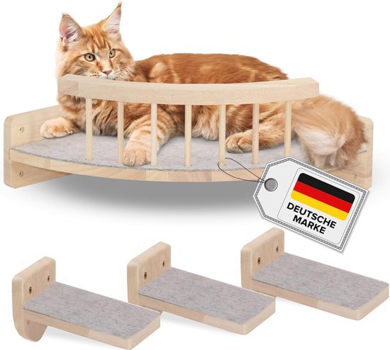PawHut katten trap, 5-delige set, 2 krabpalen, 2 pluche platforms, hangmat, beige