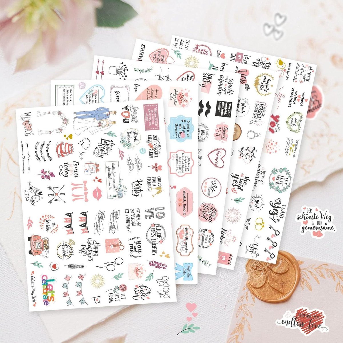 Homety Stickers, gastenboek voor bruiloft, 350 stuks, liefde voor fotoalbum, scrapbook, bullet journal en bruiloftsdecoratie, bruiloftsstickers in