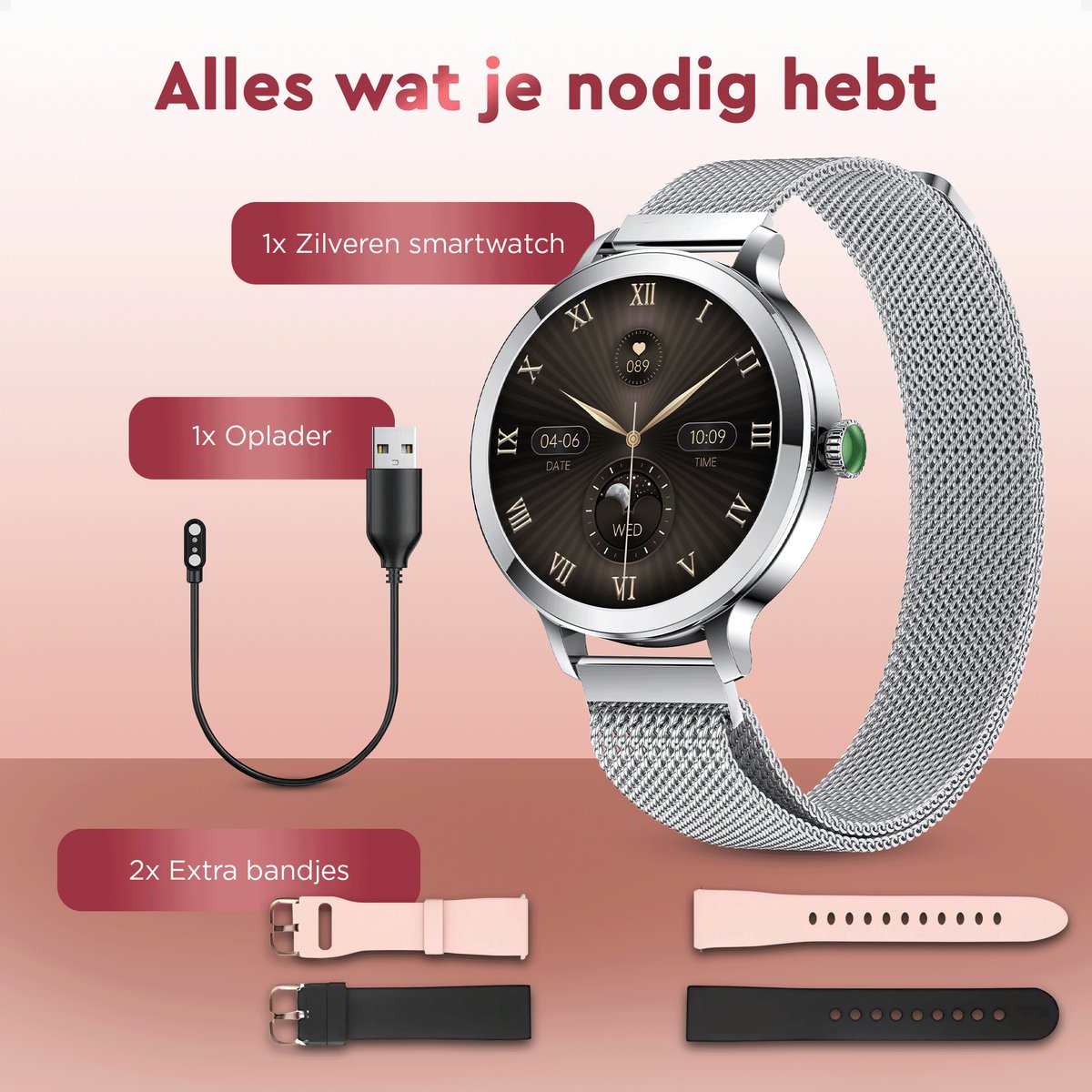TIBA Golden Sound AMOLED Smartwatch Dames met Stappenteller - afbeelding 3