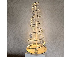 Houten Spiraal Kerstboom | Met houten decoraties en lampjes | Makkelijk op te zetten en inklapbaar| Mooie en sfeervolle Kerstboom met verlichting| Relatiegeschenk of Sinterklaas cadeau