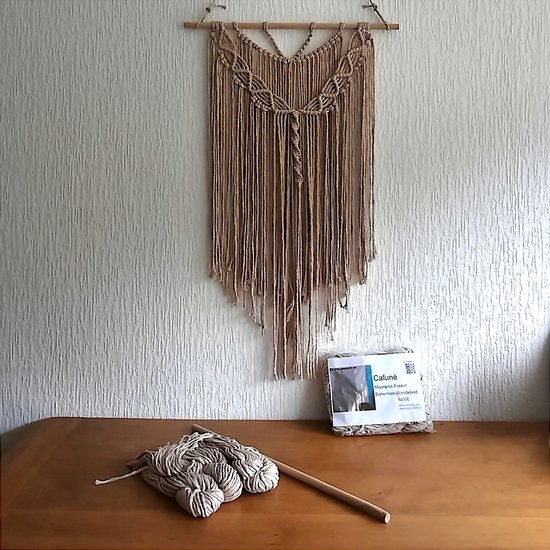 Cafuné Macramé Pakket – DIY Boho Wandkleed Beige 50×75 cm – Compleet Creatief Cadeau voor Vrouwen – Knutselset Volwassenen – Wanddecoratie
