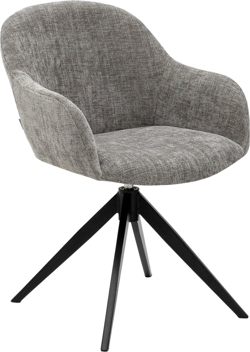Kick Collection KICK® MATT Draaibare Eetkamerstoel – 360° Auto-Return – Met Armleuningen – Textuurstof – Grijs
