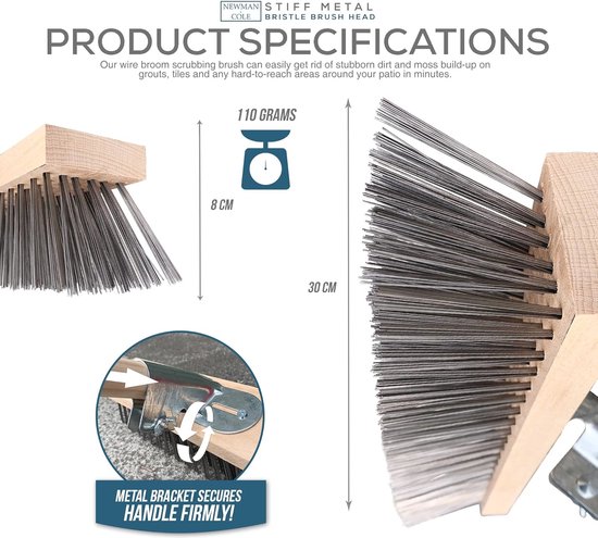 Stijf Metalen 30 cm Varkenshaar Deck Scrub Borstel voor Onkruid, Mos & Algen Verwijdering — afbeelding 3