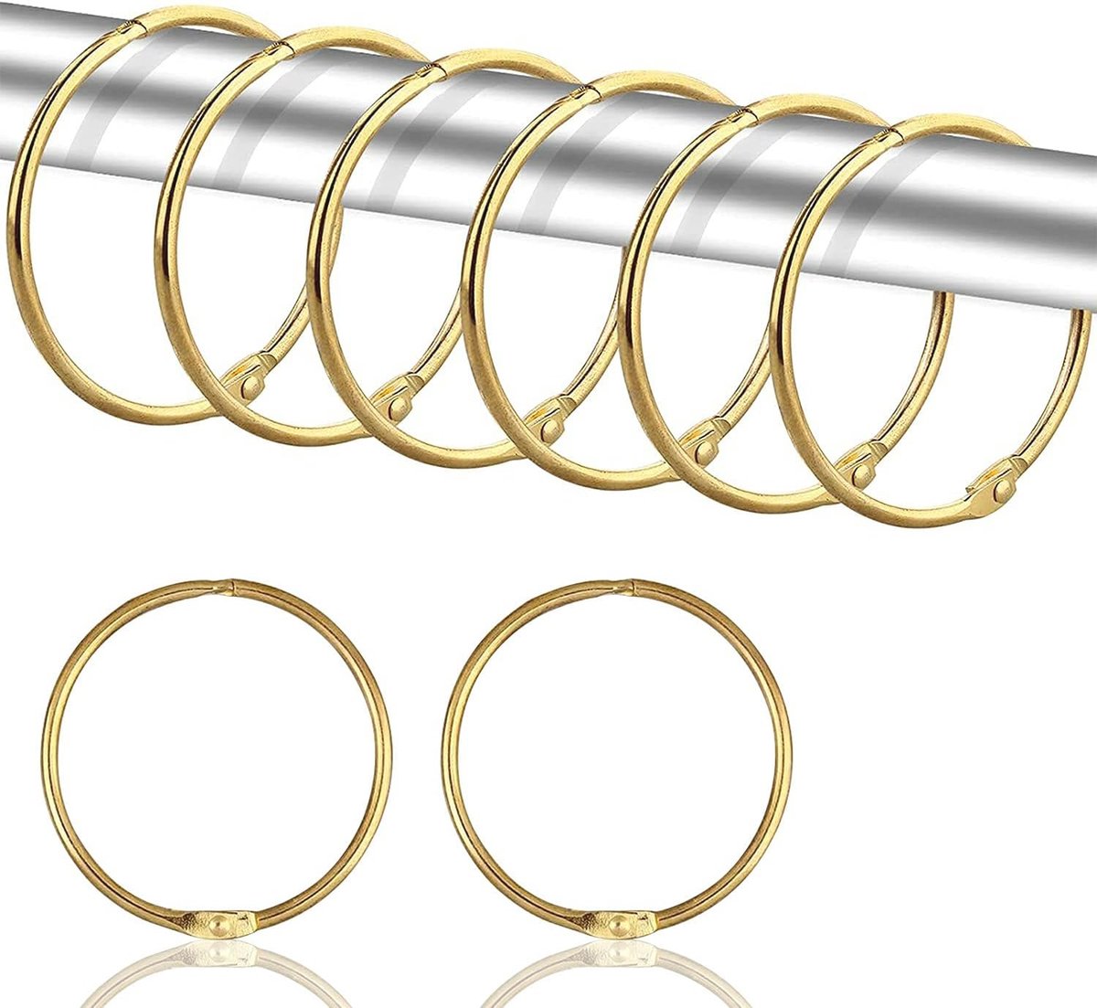 Goedkoopste Gordijnringen Set van 24 - 50 mm Gouden Ronde Klemmen voor Gordijnen en Douchegordijnen