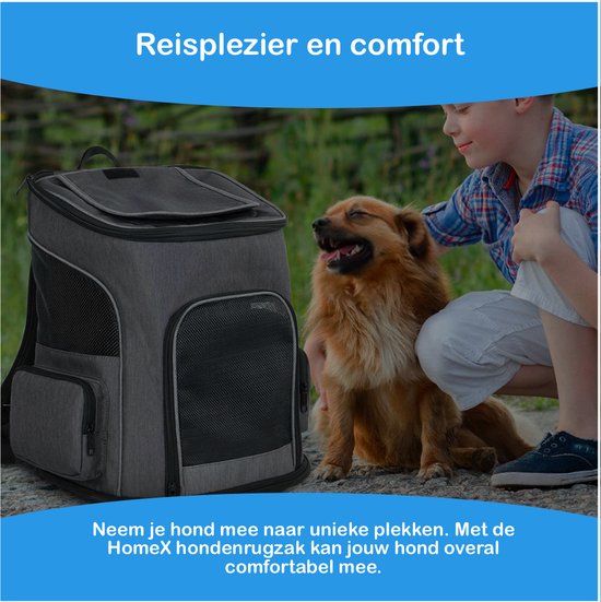 HomeX - Sac à dos pour chien - Sac pour Chiens - Sac de transport pour chien - Chats - Sac de voyage pour chat - Jusqu'à 8 kg - Grijs