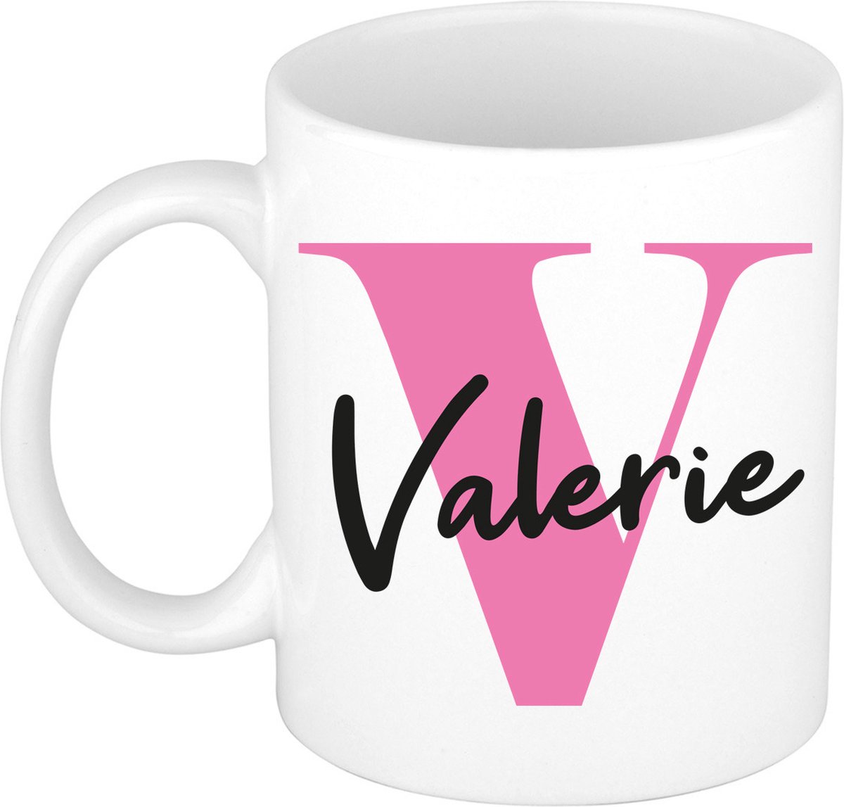 Bellatio Decorations Naam mok Valerie - roze - wit - keramiek - 300 ml - cadeau beker