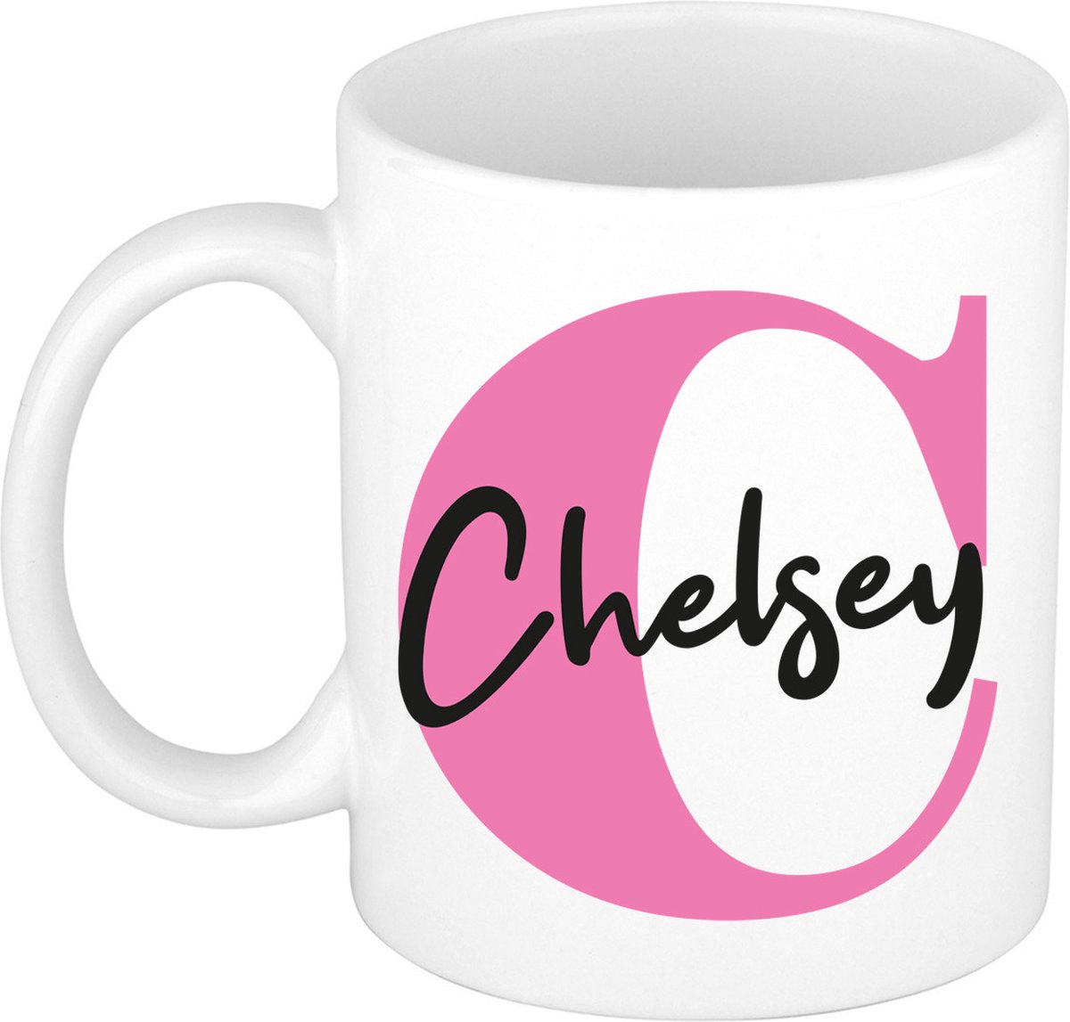 Bellatio Decorations Naam mok Chelsey - roze - wit - keramiek - 300 ml - cadeau beker