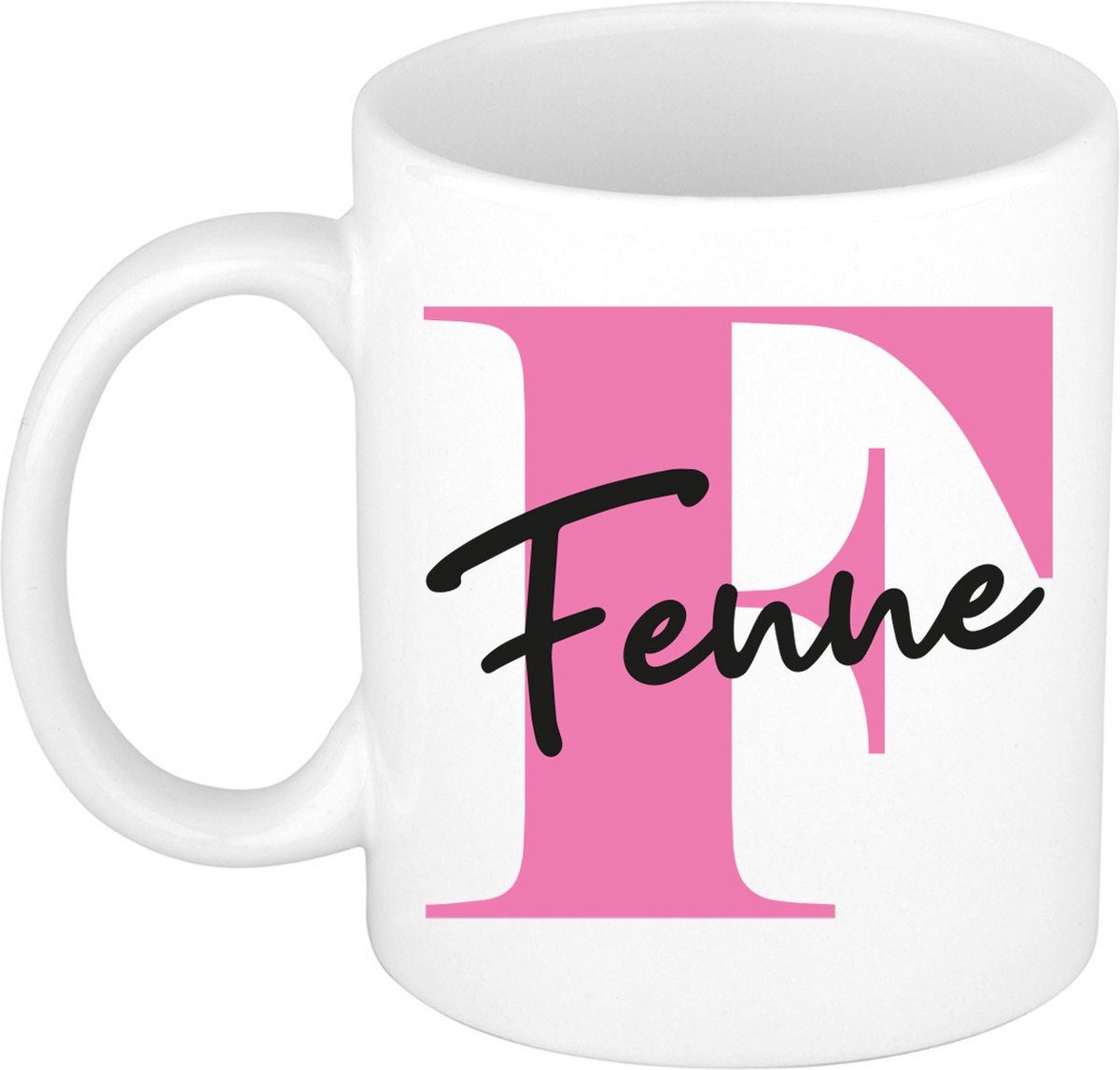 Bellatio Decorations Naam mok Fenne - roze - wit - keramiek - 300 ml - cadeau beker
