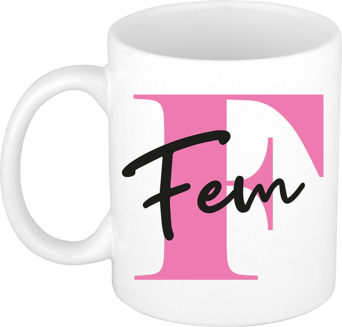 Bellatio Decorations Naam mok Fem - roze - wit - keramiek - 300 ml - cadeau beker
