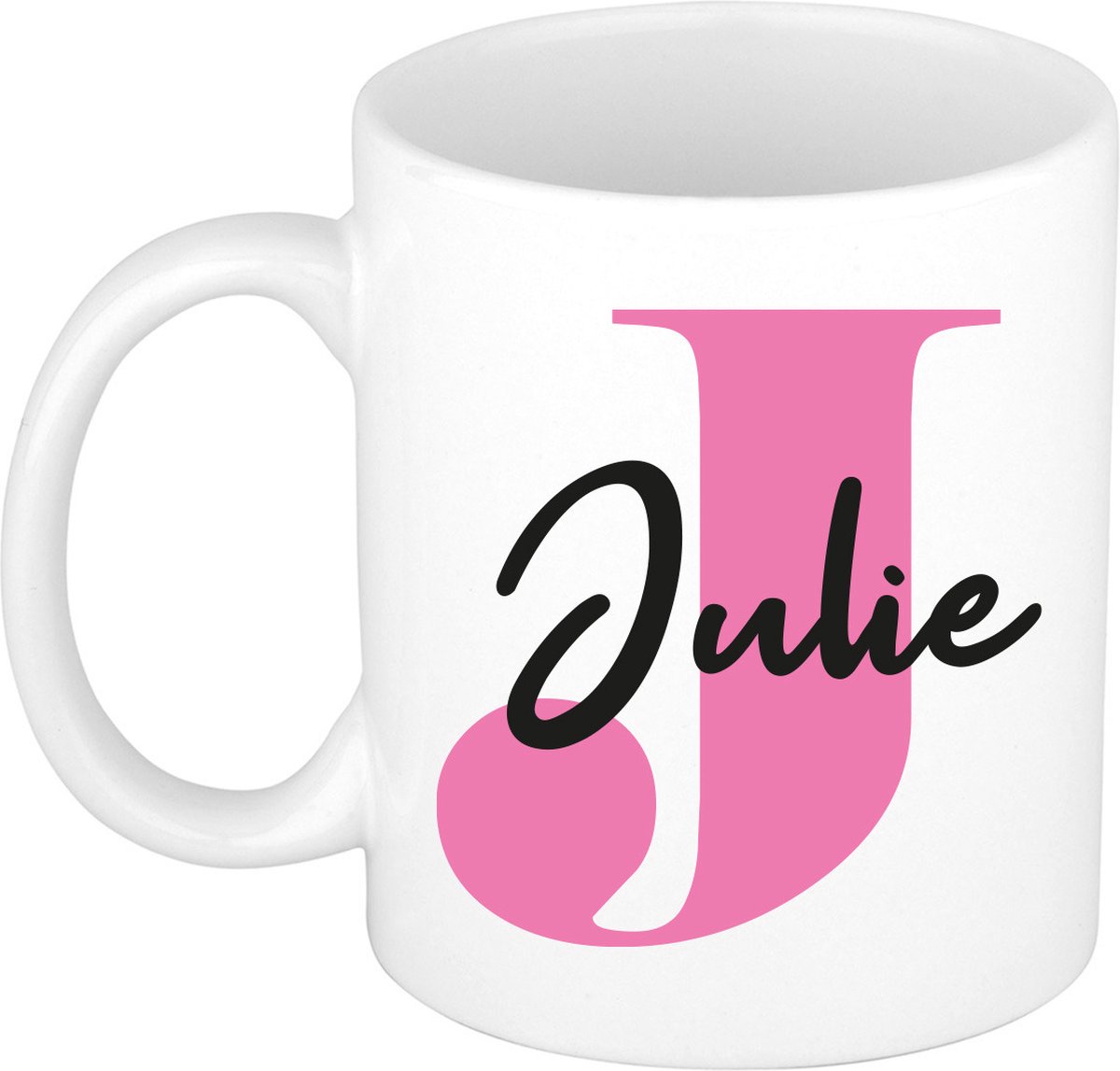 Bellatio Decorations Naam mok Julie - roze - wit - keramiek - 300 ml - cadeau beker