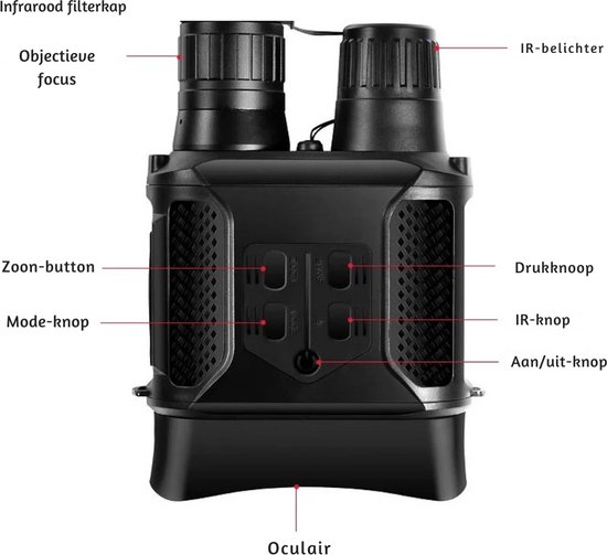 Jumelles de vision nocturne avec infrarouge – Jumelles de Luxe avec vision nocturne jour et nuit – Lunettes de Vision nocturne + carte SD – Lunettes de vision nocturne – Zwart