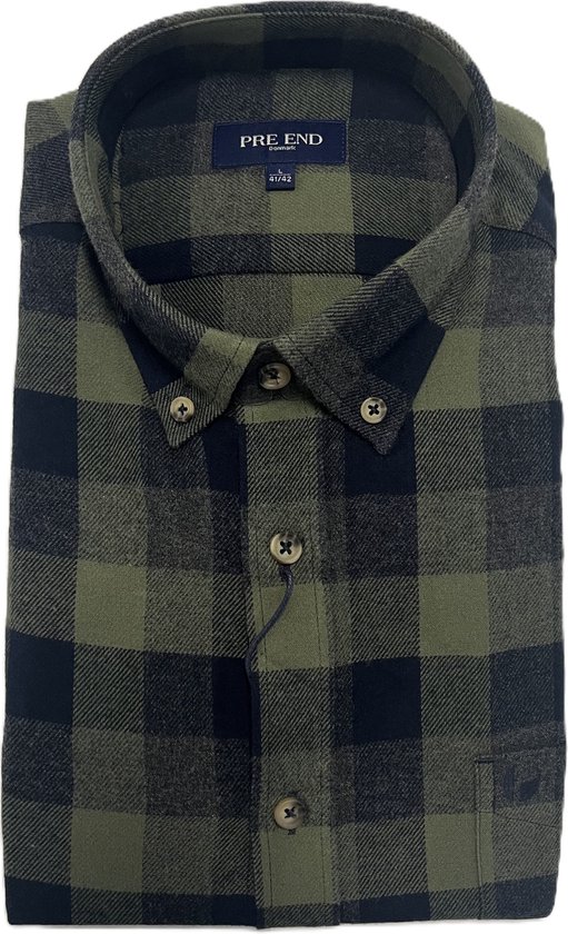 Pre End - Overhemd heren - flanel - army green - geruit - maat XL