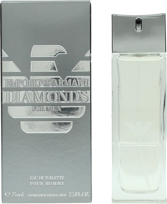 Armani Emporio Diamonds for Men Eau de Toilette 75ml parfumfles met zilverkleurige doos.