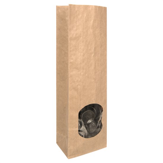 100x Blokbodemzakjes Met Venster 80 + 50 x 250 mm Bruin Kraft Papier Voedselveilig Volledig Recyclebaar - Duurzaam - Blokbodem Stazak - Voedsel Verpakking - Rechthoekige Zak - Traktatie Zakje - Cadeauzakjes
