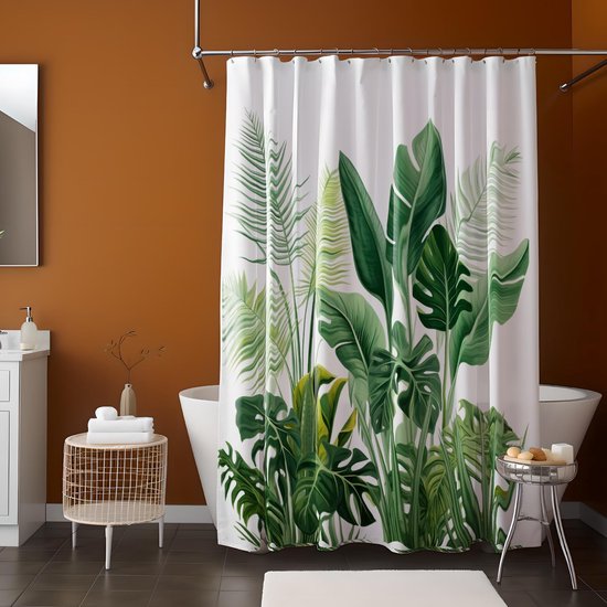 Groene plant douchegordijn lotusblad badkamer decor