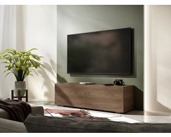 Mobistoxx Tv Meubel - Tv Kast - Walnoot - 140 cm - Klapdeur met 3 Vakken - Met Gasveren en Kabeldoorgangen - Tv Kast Hout - Televisiemeubel Kingston