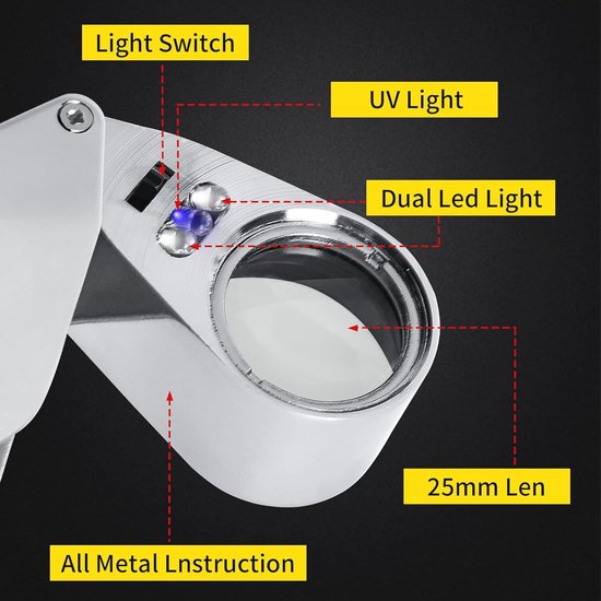 40X Pocket Vergrootglas met LED Verlichting - Draagbaar Handheld Vergrootglas voor Juwelen, Planten en Munten — afbeelding 4