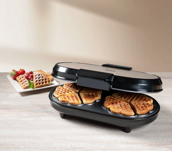 Bestron Wafelijzer - ADWM730SAT - 1000W - 10 hartvormige wafels - Anti aanbaklaag - Beige/Zwart - 5 jaar garantie van Bestron — afbeelding 3