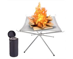 Omslag van Opvouwbare vuurplaats, draagbare opvouwbare 304 roestvrijstalen gaas campingvuurplaats voor picknick, kampvuur, houtgestookte vuurplaats met draagtas voor terras, camping, tuin - M (41,9 x 41,6 x 34,5 cm)