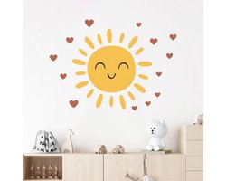 Happy Sunshine muur sticker met hartjes - babykamer - kinderkamer - muurdecoratie - sticker - zon - sun - kraamcadeau