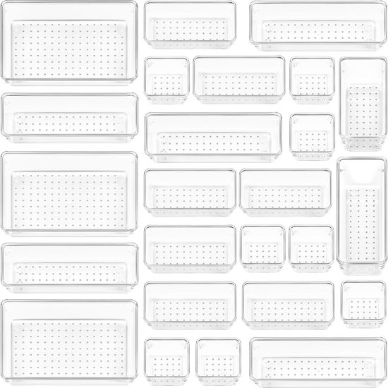 Lifewit 41 Stuks Lade Organizer Set Doorzichtig Plastic Bureau Lade Verdelers Trays Dressoir Opbergbakken Scheidingsdoos voor Make-up, Sieraden en Gadgets, Slaapkamer, Badkamer, Kantoor