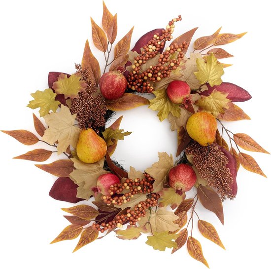 Wlicon 18 inch herfstkrans, kunstmatige herfstoogstkrans met bessen, magnolia en eucalyptusbladeren, veelkleurig, fluweel, muurbevestiging, herfst, Thanksgiving, herfstviering Wlicon 18 inch herfstkrans, kunstmatige herfstoogstkrans met bessen, magnolia en eucalyptusbladeren, veelkleurig, fluweel, muurbevestiging, herfst, Thanksgiving, herfstviering