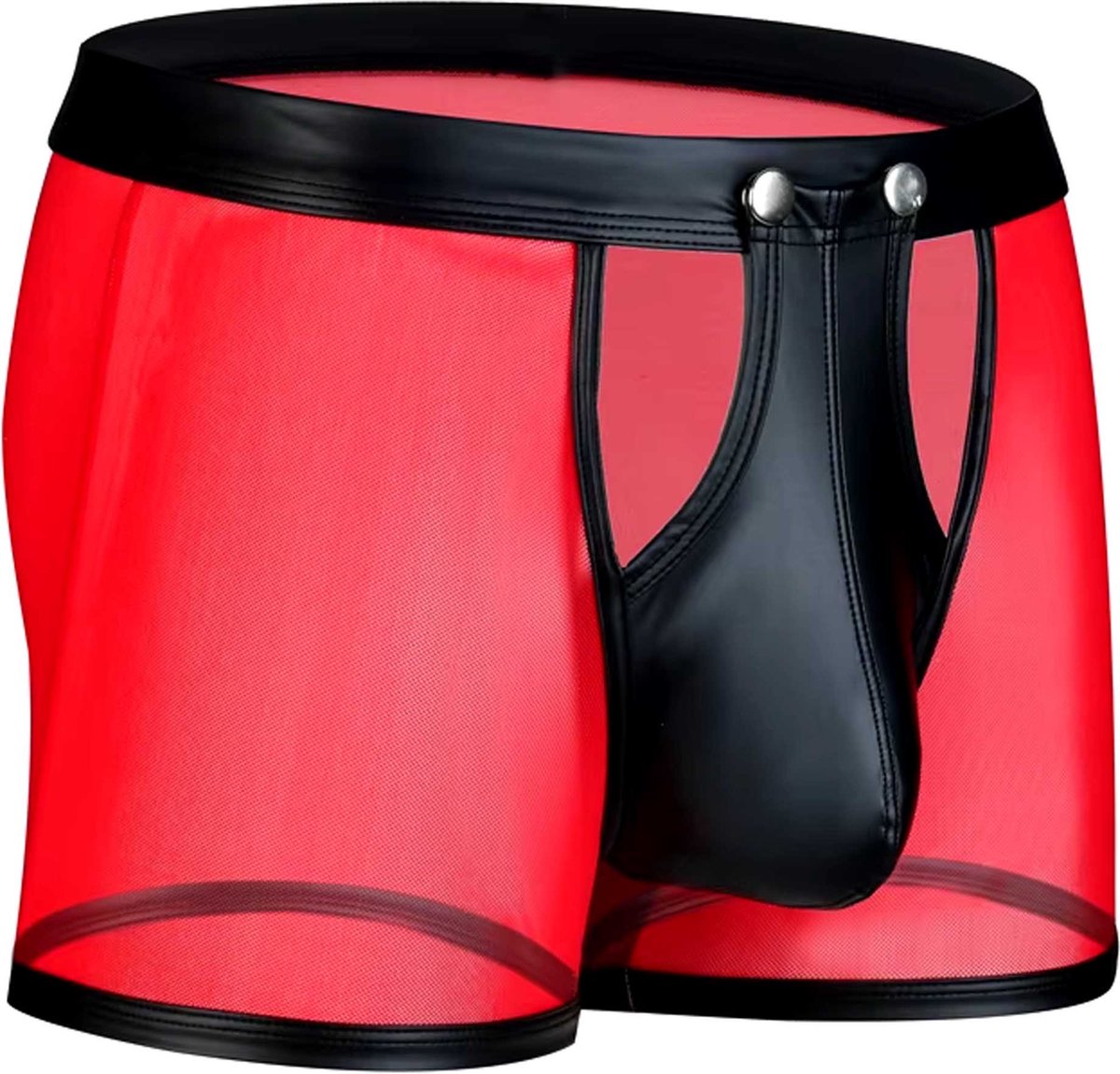 Goedkoopste BDSM Boxershort met knoopjes voor open kruis - Heren Erotische lingerie - PU Leder - Transparant