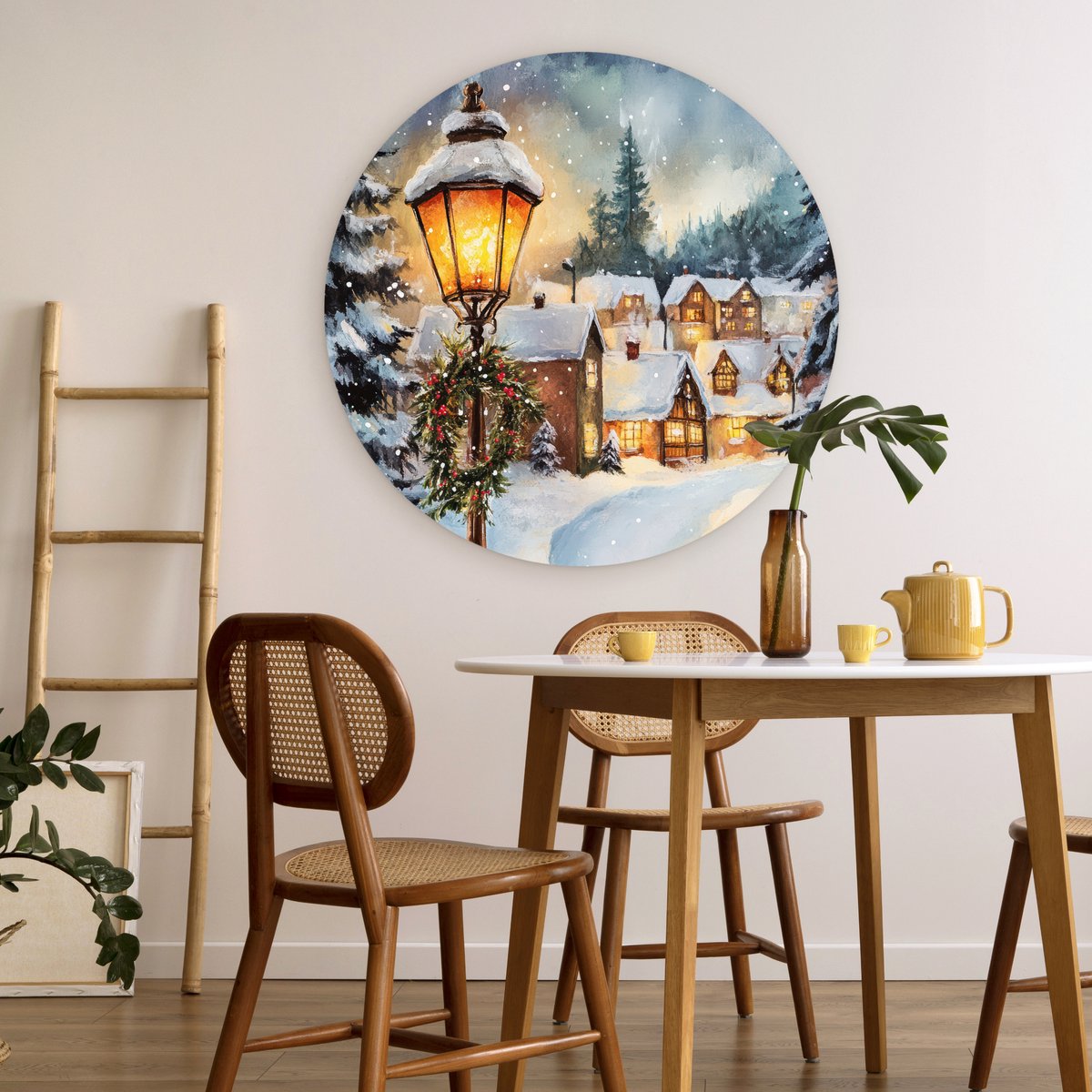 WallCircle® Wandcirkel 90x90 cm - Muurcirkel Kerstdorp - Huizen - Sneeuw - Kerst - Muurdecoratie woonkamer - Wanddecoratie slaapkamer - Kamer decoratie accessoires - Ronde schilderijen – foto 4
