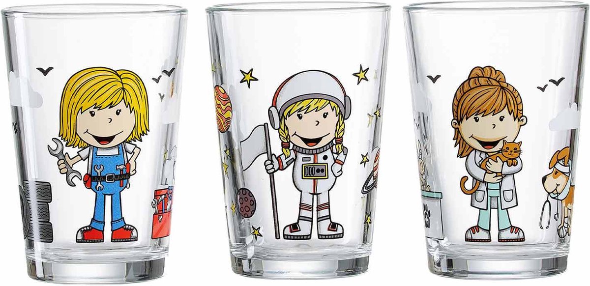 Kindergläser Berufe Mädchen 205 ml Set van 3