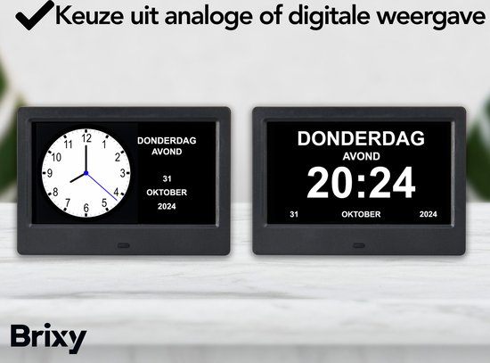 Brixy Dementieklok - 24 Alarmfuncties - Incl. Afstandsbediening - Automatische Dimfunctie - Kalenderklok - Zwart