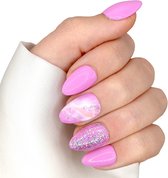 SD Press on Nails - B142 - Coller les ongles avec de la colle à ongles - XS Stiletto False Nails - Pink Marble Glitter - Set de 20 faux ongles faits à la main à partir de vernis gel