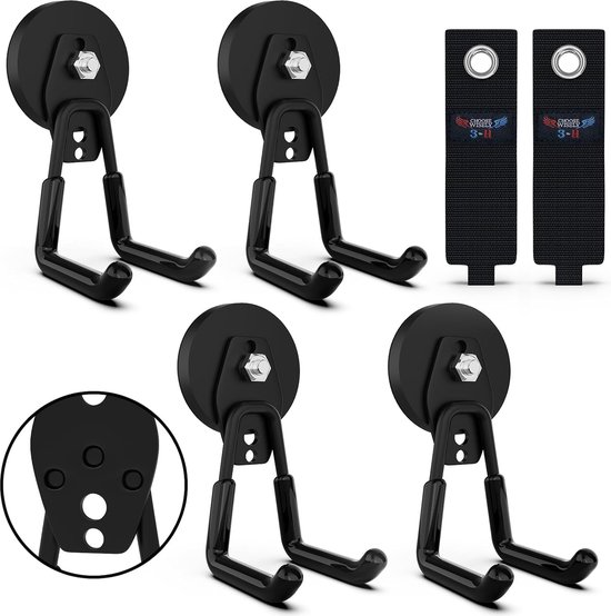 Faankiton Set van 4 wandhaken voor garage, zware belasting, dubbele haken, garage, opberghaken voor het organiseren van ladders, slang, fietsen, elektrisch gereedschap (medium, zwart