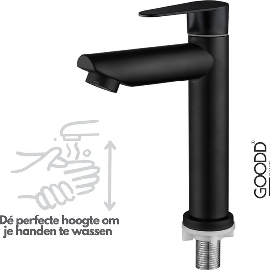 GOODD® Toulon - Fonteinkraan - Toiletkraan - Koudwaterkraan - Wc kraan - Zwart