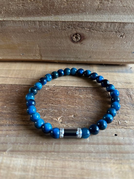 Bracelet Perles Oeil De Tigre Bleu (oeil De Faucon) Et Bouddha Sur Mesure - Neuf Fait Main