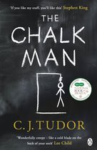 Boek 'The Chalk Man' met een krijttekening van een man aan een galg op een schoolbord.