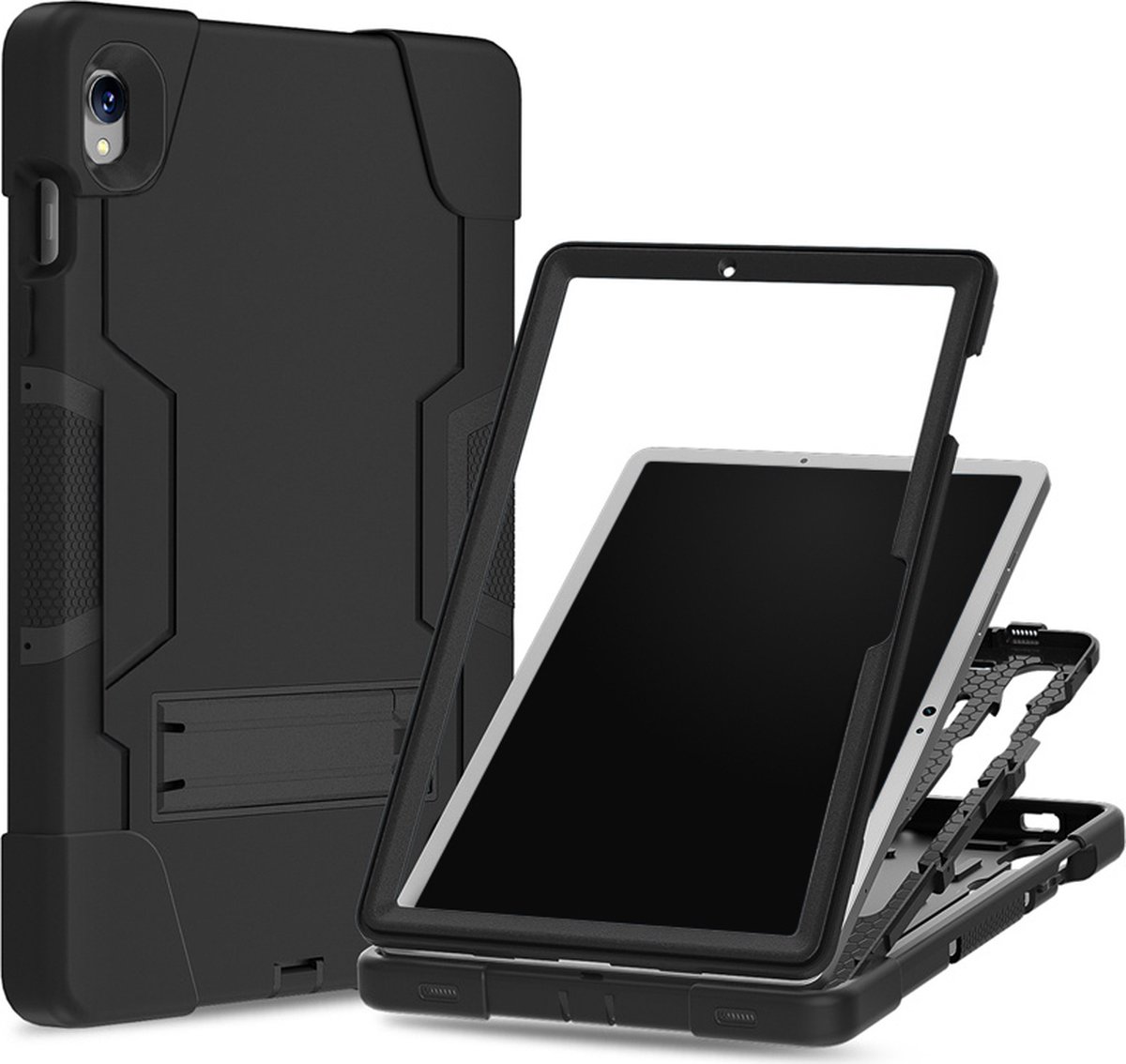Xccess Tablethoes geschikt voor Samsung Galaxy Tab S9 FE Plus Hardcase Backcover | Xccess Survivor Essential | Schokbestendig Galaxy Tab S9 FE Plus Telefoonhoesje | Anti Shock Proof + Standaard - Zwart