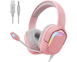 Intelectro Gaming Headset - Meeslepend geluid voor topprestaties! - Ruisonderdrukking - Flexibel en Ultra Heldere Microfoon - Multi Platform Support - Kwaliteitsvolle Oorkussens voor Comfort - Roze - Levering Sneller dan Aangegeven!