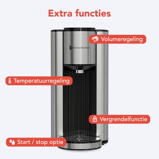 Distributeur d'eau chaude KitchenBrothers - Robinet d'eau chaude - 40-100 °C - 150/250/300 ml - Bouilloire instantanée - 2,5 L - Zwart