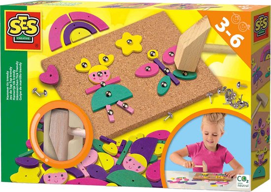 SES Creative - Hamertje Tik - Trendy - Montessori Speelgoed - vrolijke kleuren - veilige spijkertjes - Knutselen - Kerst cadeautjes