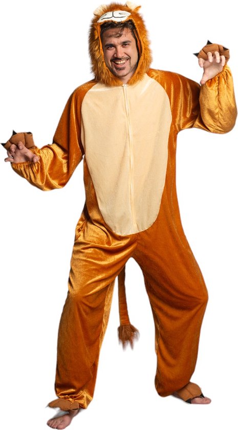 Partychimp Onesie Leeuw Kostuum Leeuwen Pak Mascotte Verkleedpak Leeuw Halloween Kostuum Volwassenen Carnavalskleding Heren Carnavalskleding Dames Verkleedkleren Volwassenen Carnaval - Polyester - Unisex - Bruin - Maat M/L