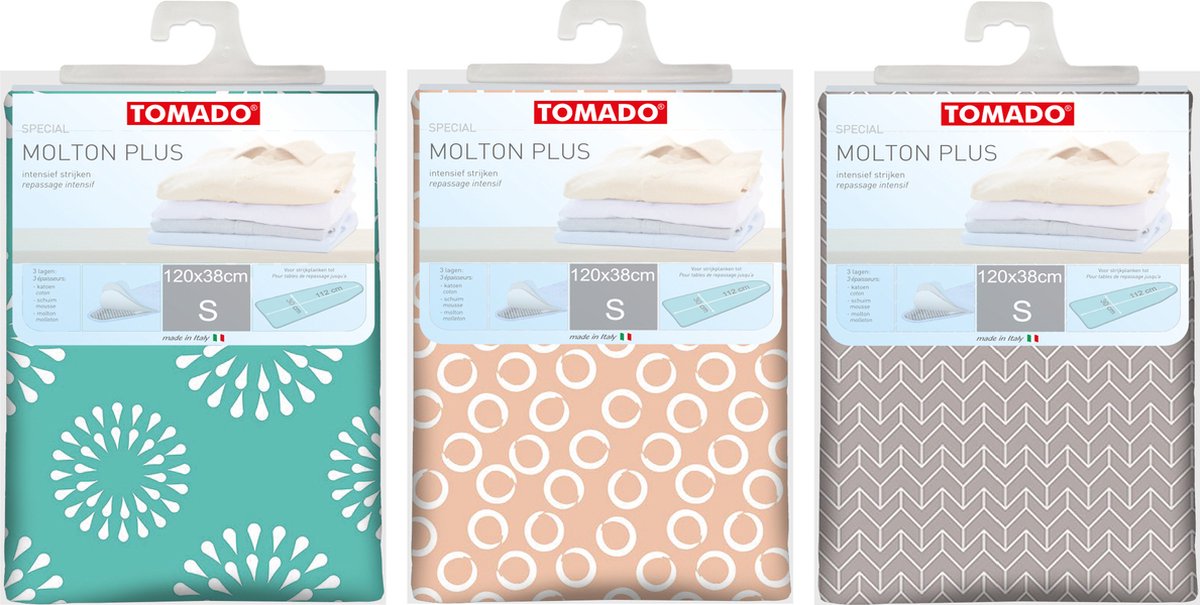 Goedkoopste Tomado - Strijkplankovertrek - Molton Plus - Maat S - Afmeting strijktafel 110 x 30 - Afmeting hoes 120x38cm - Strijkplankhoes