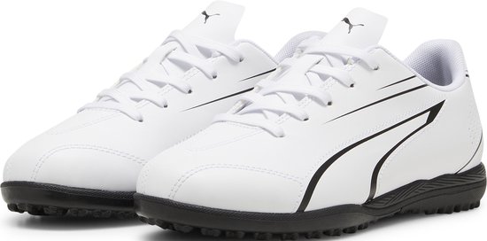 Chaussures de football junior Puma Vitoria TT gazon artificiel blanc noir taille 37.