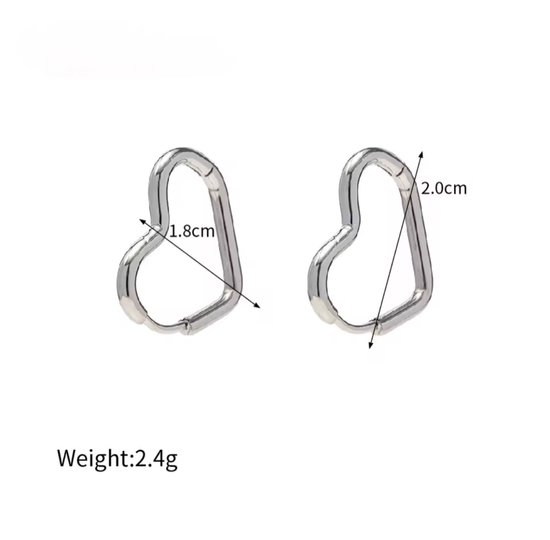 Boucles d'oreilles créoles Borasi Hartjes Couleur argent | Acier inoxydable | 2 cm | Bijoux pour femmes | Cerceaux | Boucles d'oreilles femmes |