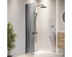 Badplaats Douchewand Rizani 40 x 200 cm - Zwart – Getint Rookglas Inloopdouche 8 mm Veiligheidsglas