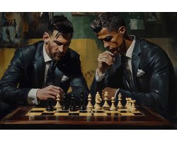 Cristiano Ronaldo Lionel Messi Poster - - Schaak - Voetbal - Legendarische - Sport - Rivaliteit - Aquarel - Beroemdheden - posters - formaat 50x70cm - Wanddecoratie - S4834